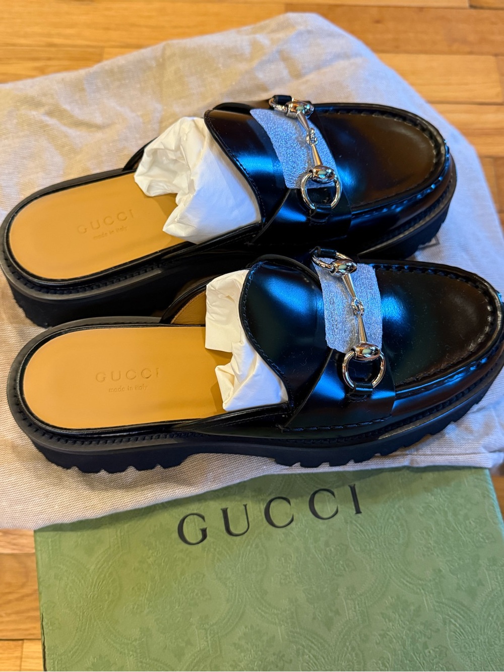 Women’s Gucci Black Leather Horsebit Platform Mule